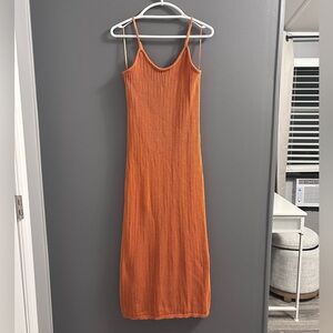 Freshman Orange Spaghetti Strap Sheath Midi Dress